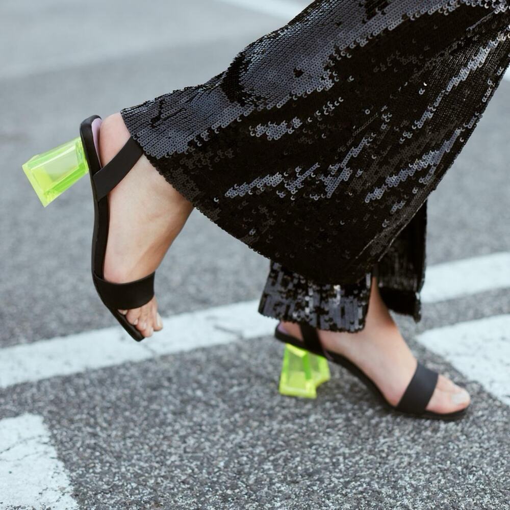 Unreal Fields Simone Black Sandals Acrylic Heel Green Size Eu 40 Us 9 - Picture 9 of 13